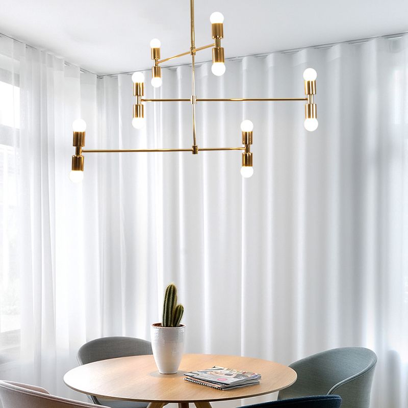 Tiered Metal Hanging Ceiling Light Modern 12 Lights Black/Gold Chandelier Lamp for Living Room