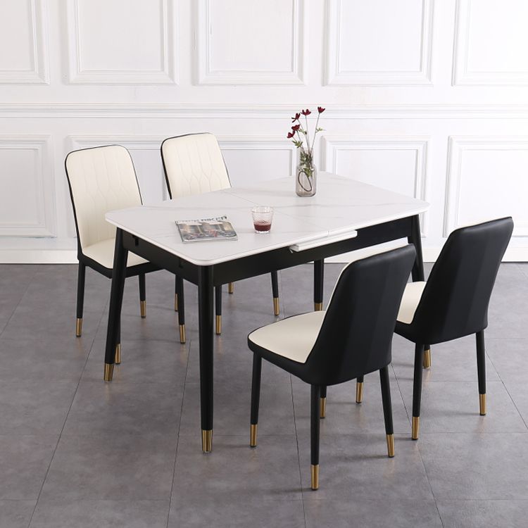 Table de salle à manger rectangulaire contemporaine Table de salle à manger en pierre frittée avec 4 pieds noirs