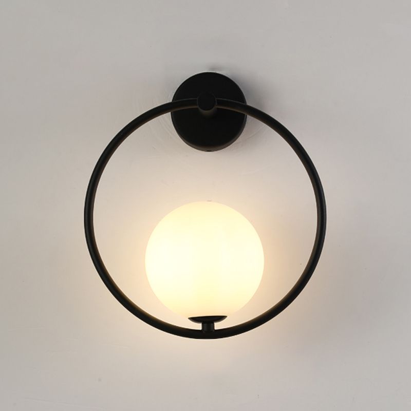 Modern Metal Wall Sconce Ball Shape Wall Light with Glass Shade for Bedroom in White