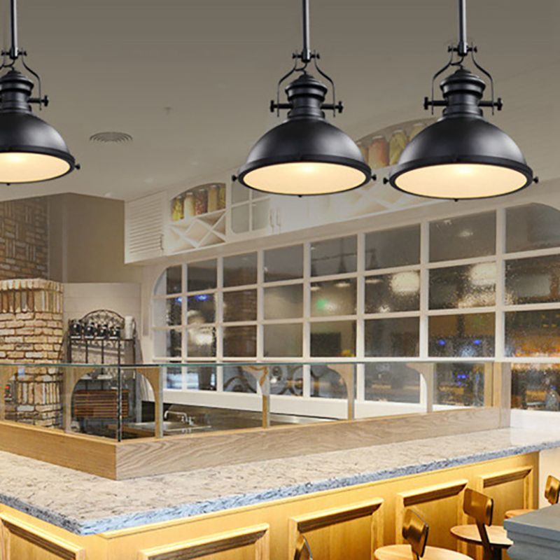 Ristorante leggero in metallo in metallo industriale 1 ciondolo a cupola leggera in nero