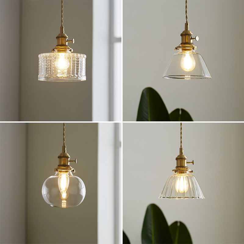 Lampada a sospensione di rame a 1 luce Lampada in vetro vintage Luce a sospensione per sala da pranzo