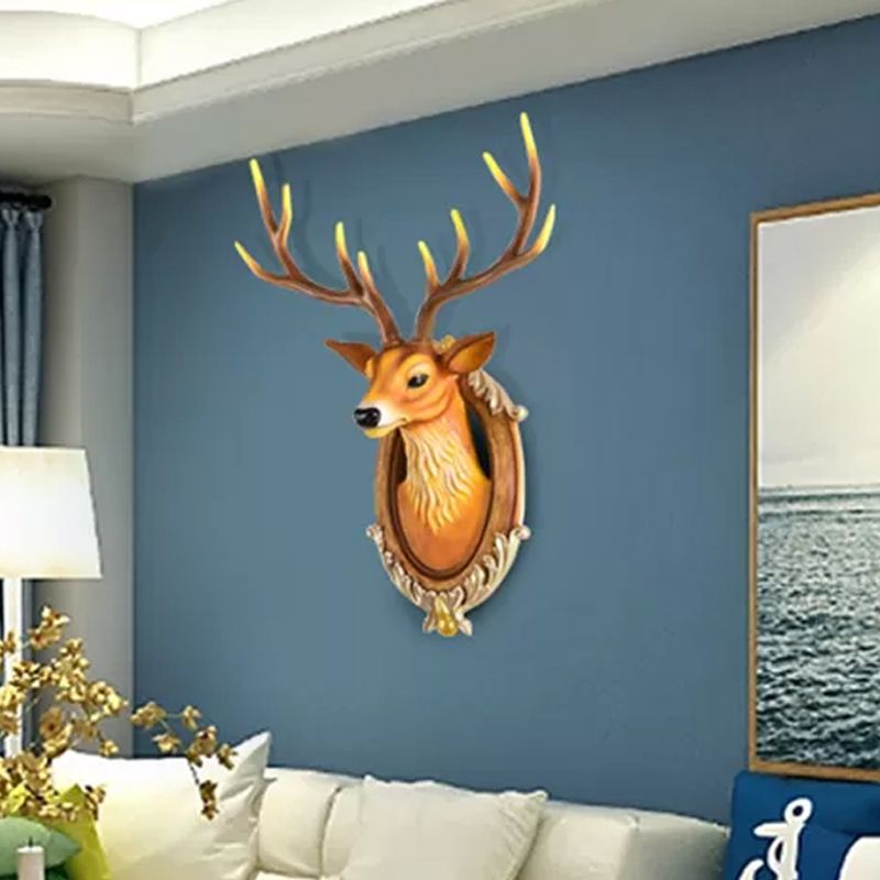 Cabeza de ciervo de resina Disconce Light Country 16 "/18.5" W LED LIMPLACIÓN DE LA Cala de estar Mural en negro/blanco/madera