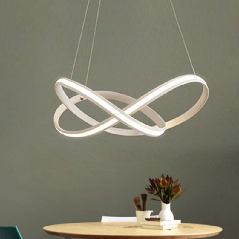 19.5"/27.5" Wide Black/White/Brown Bent Ceiling Light Fixture Simple LED Acrylic Chandelier Pendant in Warm/White Light