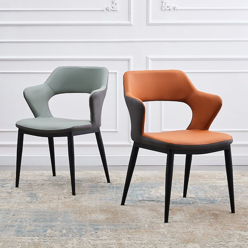 Minimalist Style Leather Dining Chairs Open Back Dining Side Chairs for Home