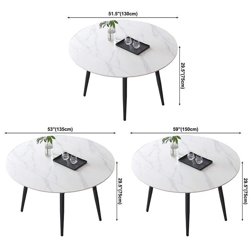 Modern Style Sintered Stone Dining Table White Round Home Table with Black Frame