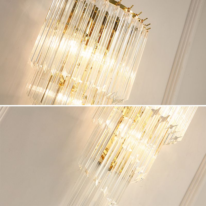 Crystal Tiered Sconce Light Fixture Simplicity Style Clear Wall Lighting Fixture