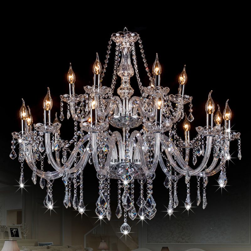 Clear Beveled K9 Crystal Chandelier Light European Style Candlestick Suspended Lighting Fixture