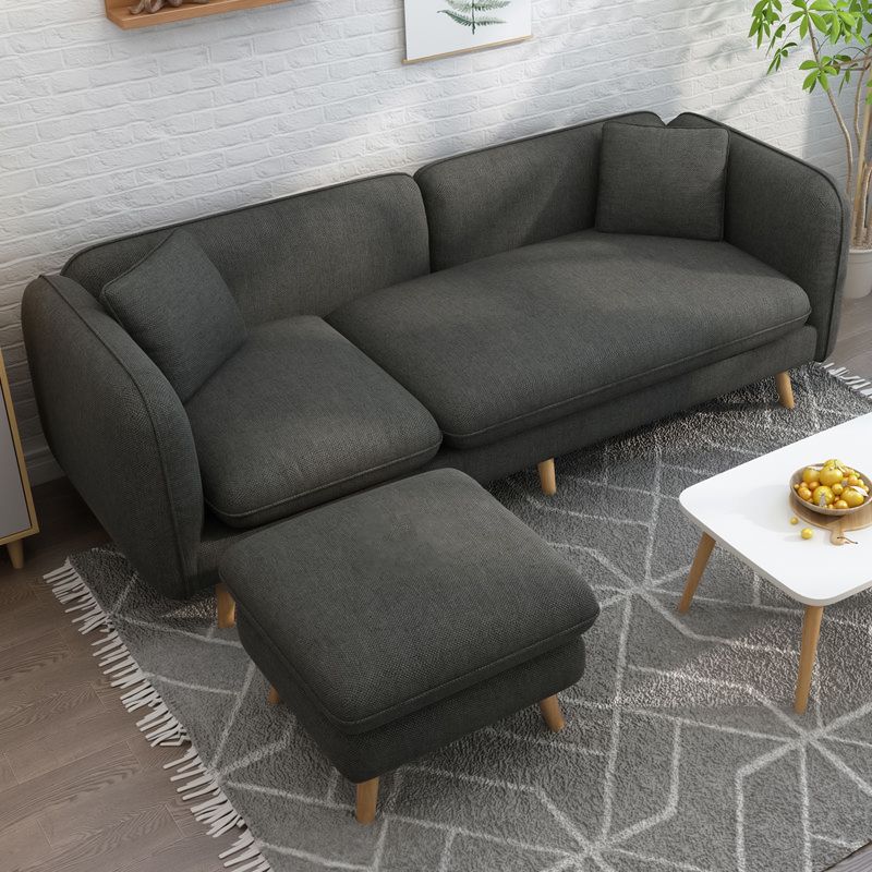 Modern Linen Tuxedo Arm Standard Sofa with Bolster Pillows for Living Room