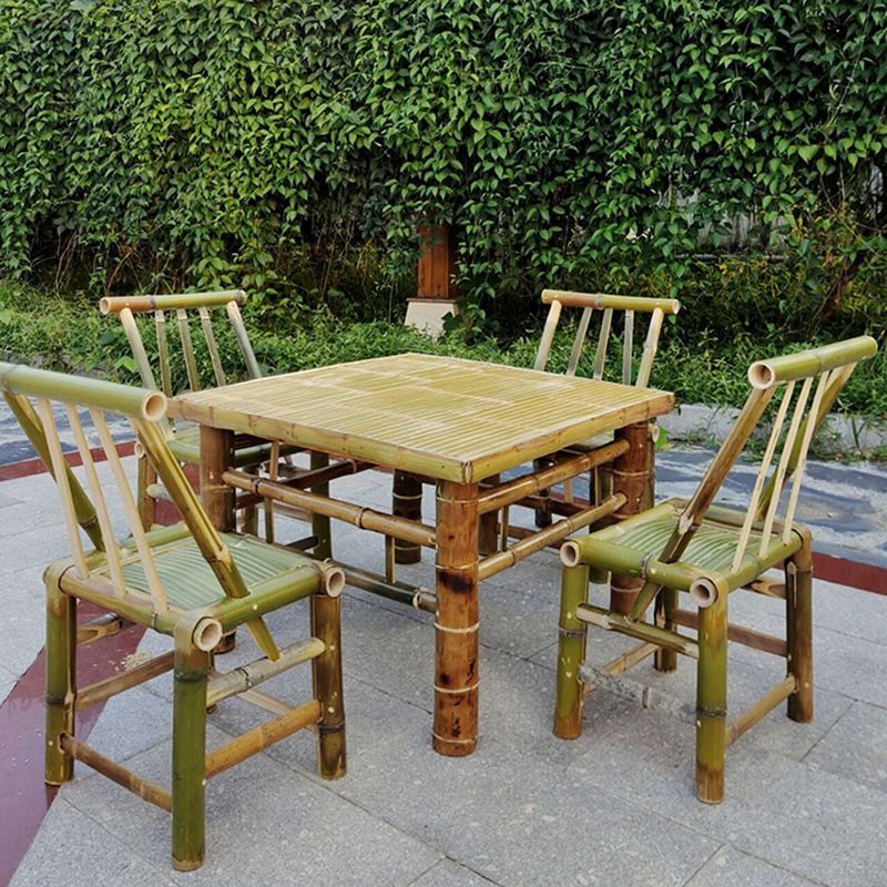 Square Bamboo Patio Table Farmhouse Style Home Patio Picnic Table