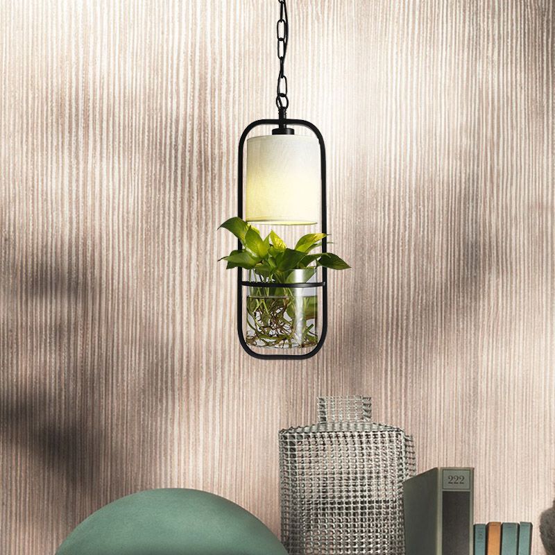Cylinder Metal Pendant Lighting Fixture Industrial 1 Light Restaurant LED Ceiling Suspension Lamp in Black