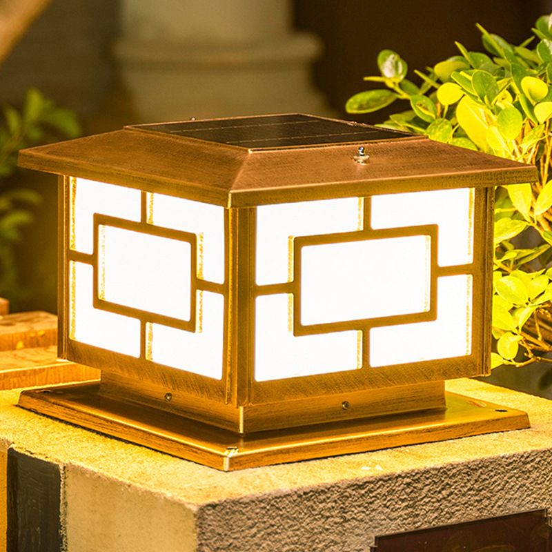 Metal Contemporary Pillar Lamp Square Shape Outdoor Waterproof Light with Acrylic Shade