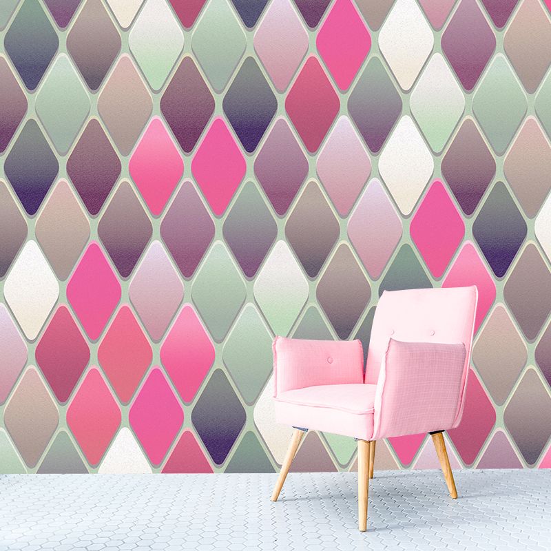 Contemporary Wall Mural Decal Rhombus Pattern Wall Covering for Girl's Bedroom