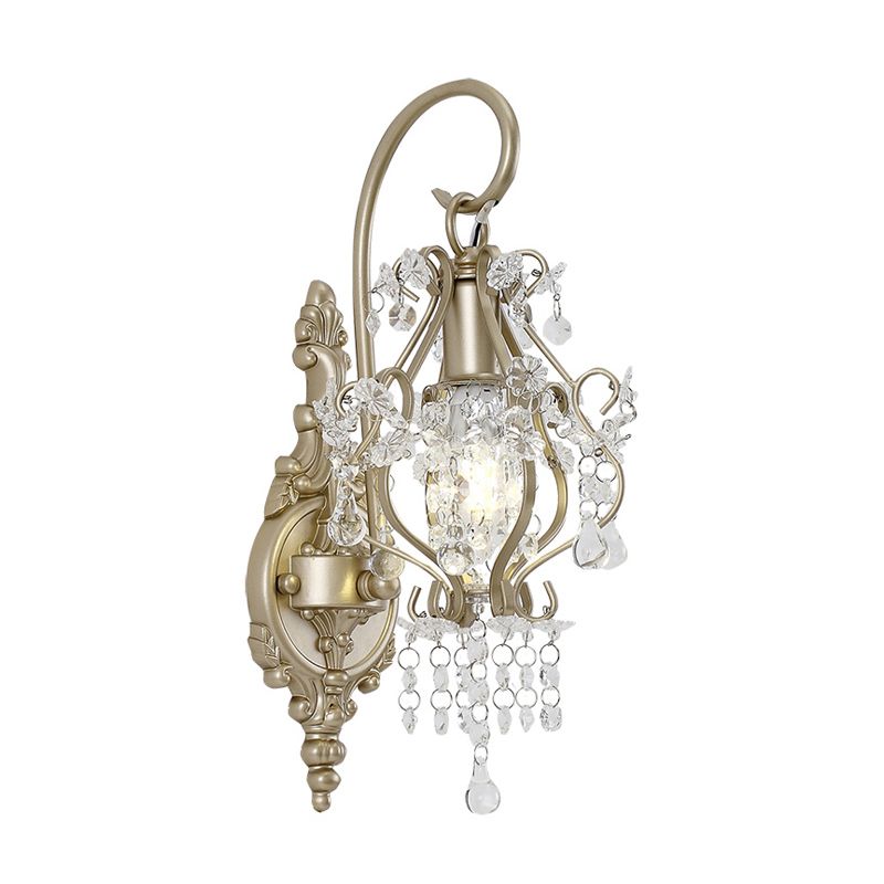 Duidelijke kristal kralen streng wandlamp vintage stijl 1 lamp sconce verlichtingsarmatuur met gebogen arm in champagne