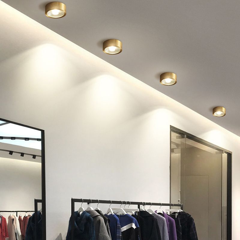Lámpara de techo con forma de cilindro, cobre moderno, 1 luz, montaje empotrado para dormitorio