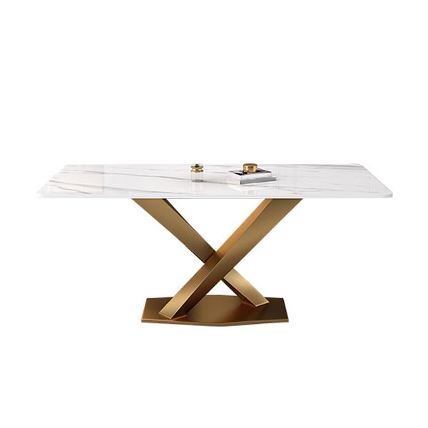Luxury Sintered Stone Top Dining Table Rectangle Table with Single Pedestal in Gold