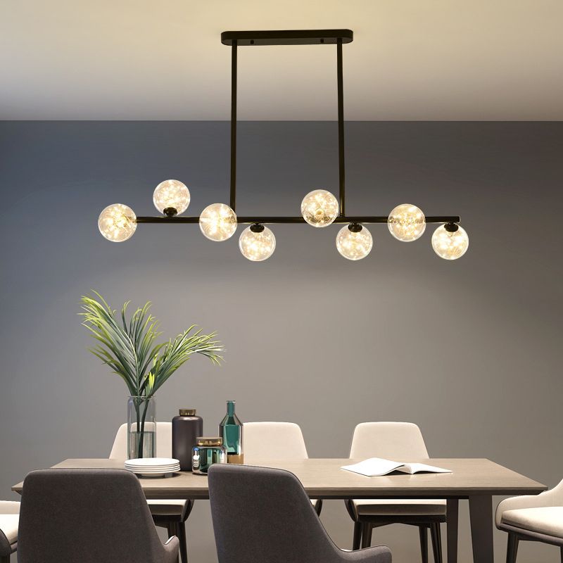 Wrought Iron LED Island Light in Modern Creative Style Glass Globe Pendant Light for Dining Room