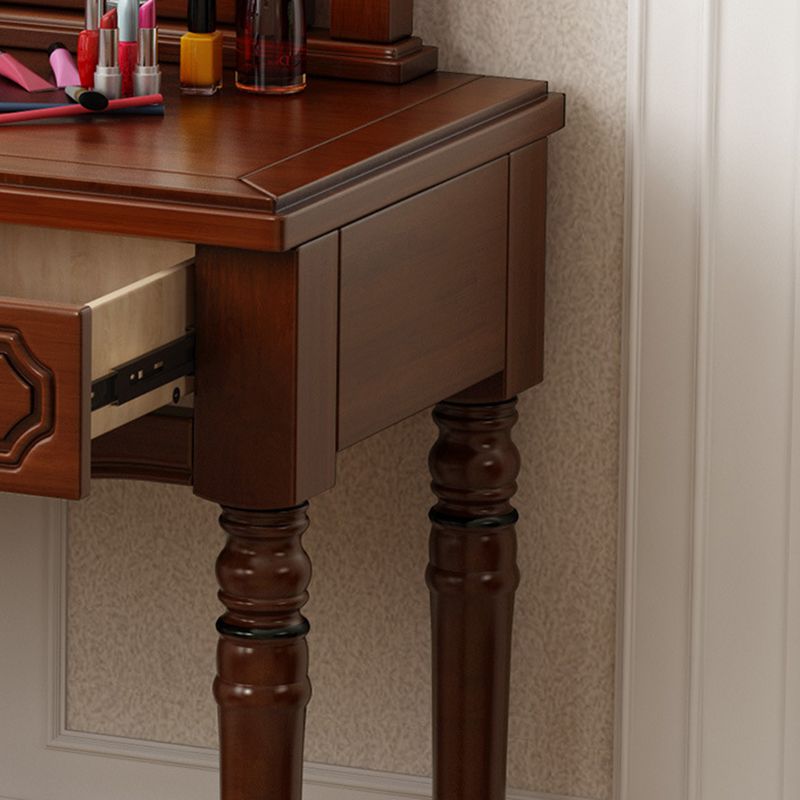 Victorian Solid Wood Vanity Makeup Dressing Table Stool Set with Mirror