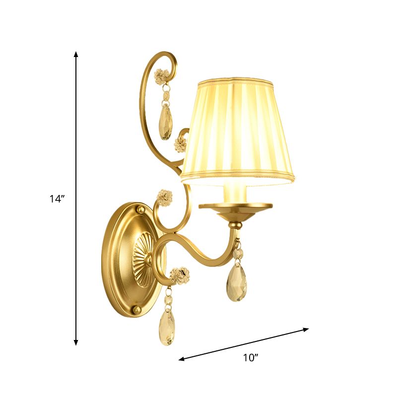 1 Bulb Tapered Surface Wall Sconce Modern Gold Fabric Wall Mount Light Fixture for Bedroom