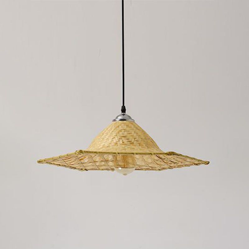 Houten strohoed gevormde hanglamp Aziatische stijl 1 bol bamboe hangende lamp armatuur