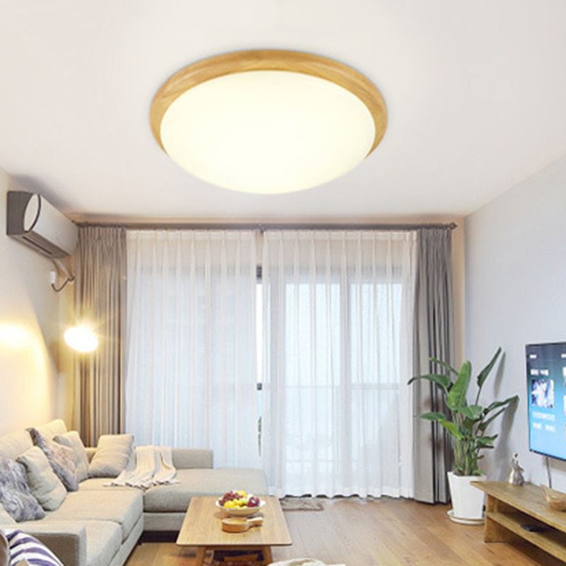 Drum Wood Flush Mount Ceiling Light Fixtures Modern Style 1-Light Flush Ceiling Lamps