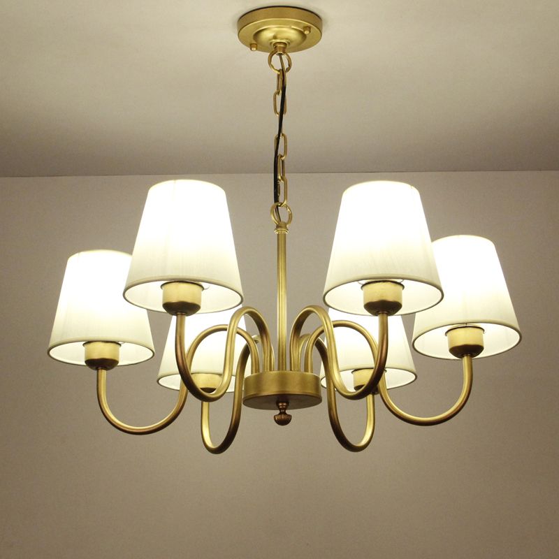 Traditional Style Chandelier Light Fabric Shade Lighting Fixture for Living Room