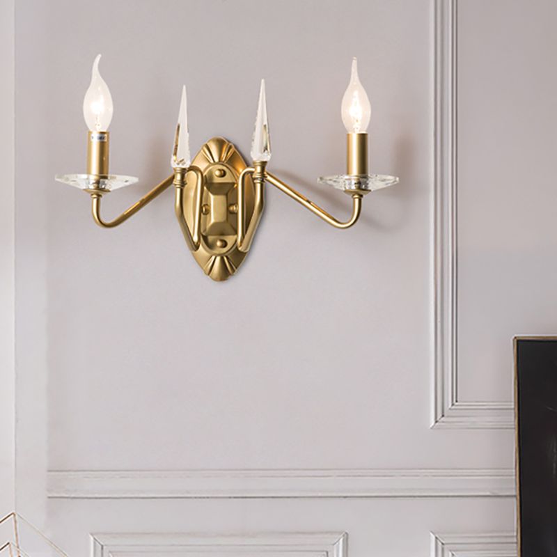 Iron Candle Wall Light Sconce Modern 2 Heads Sconce Lighting with Crystal Decoration in Gold Finish