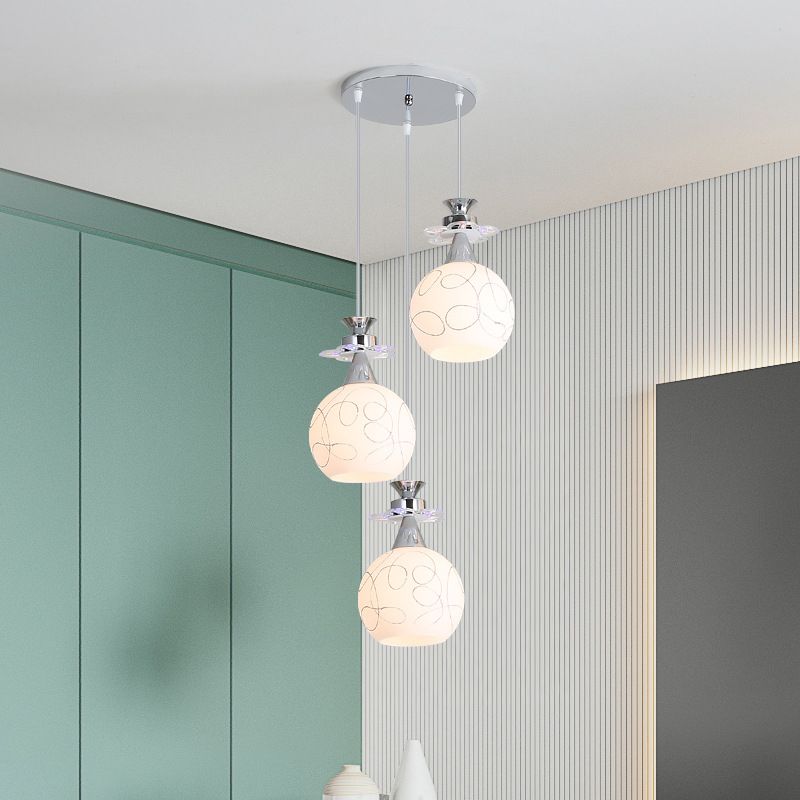 Witglas schaduw 3 lichten hanglampverlichting moderne chroom afwerking plafondarmatuur voor eetkamer