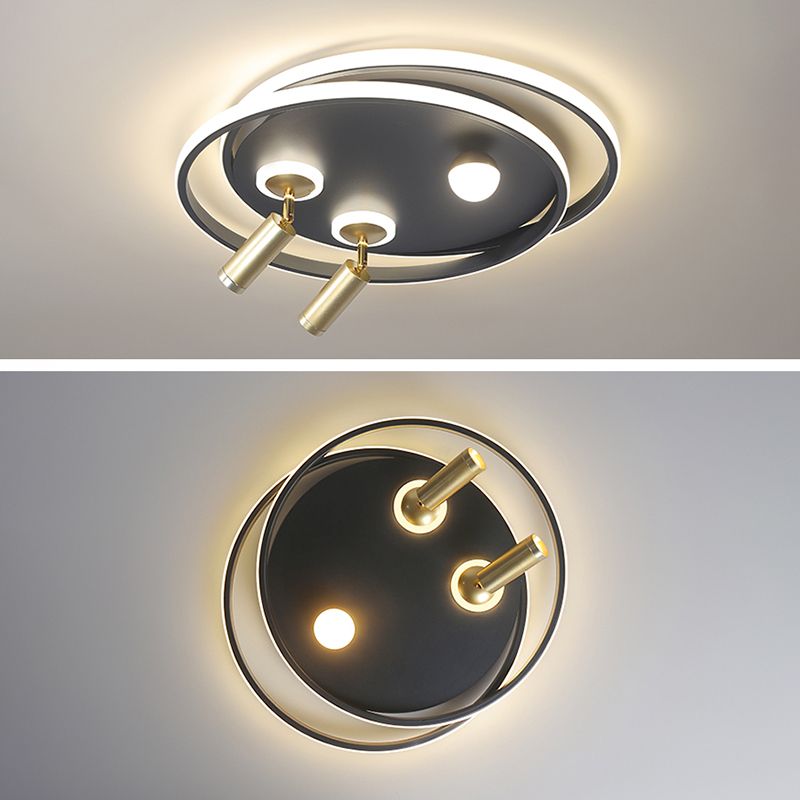 Metal Ceiling Mounted Light Modern Bedroom LED Flush Mount avec 2 Spotlights