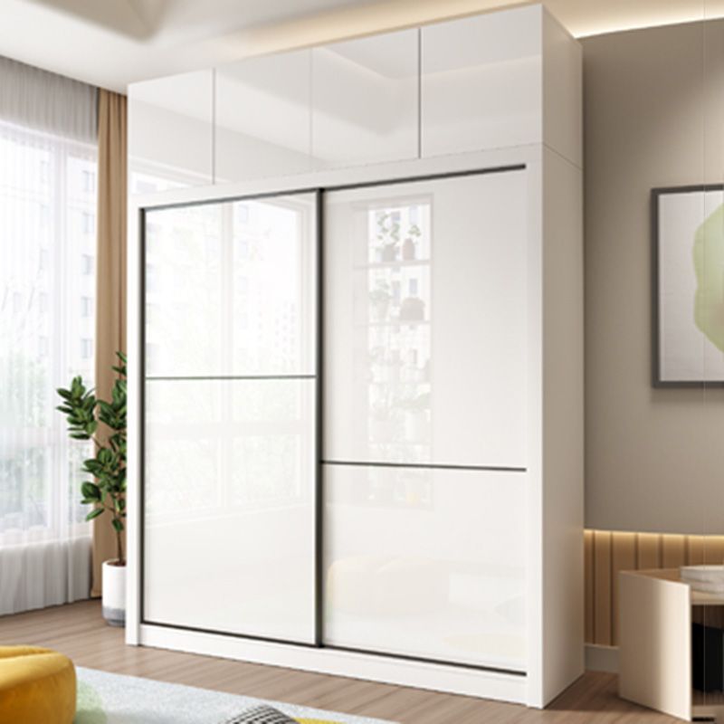 Bedroom Wardrobe Cabinet Modern White Storage Armoire with Sliding Doors