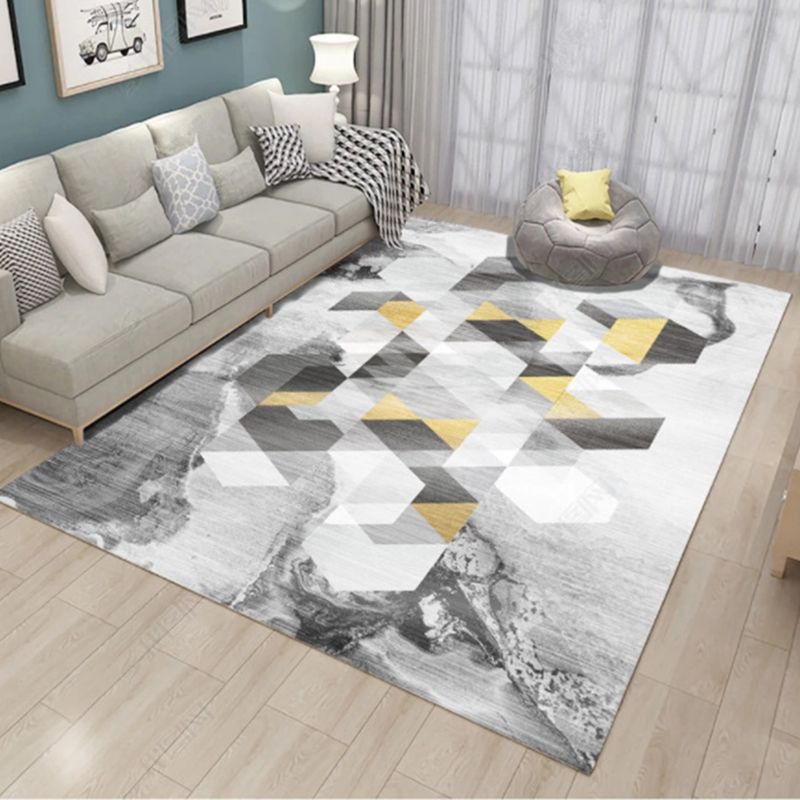 Light Gray Modern Area Rug Polyester Geometric Patterns Rug Washable Rug for Home Decor