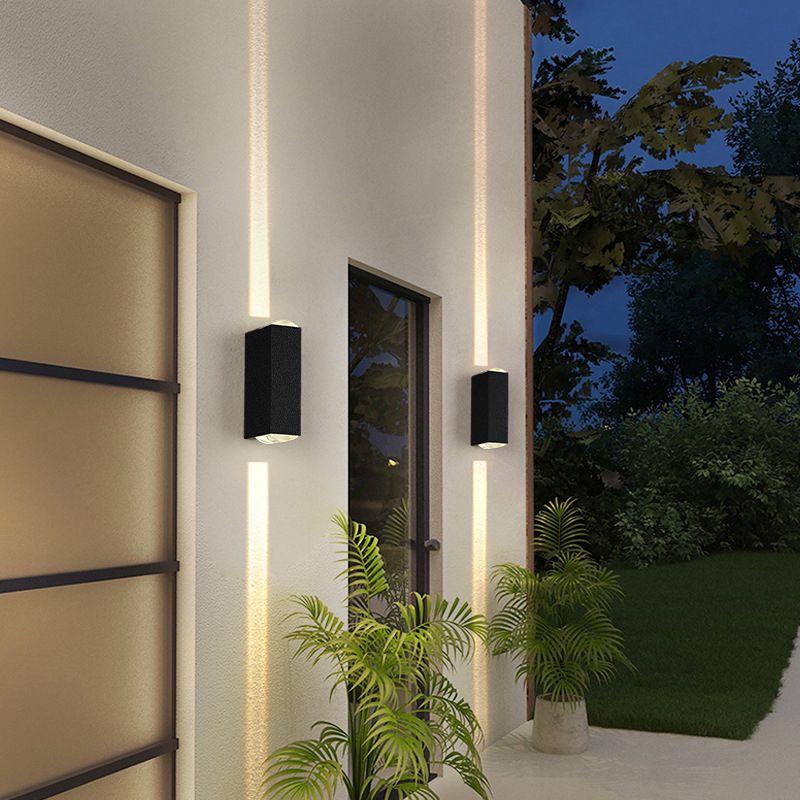 7.5" H Outdoor Waterproof LED Wall Sconce 2-Lights Modern Style Aluminum Alloy Courtyard Corridor Wall Light in Frosted Black