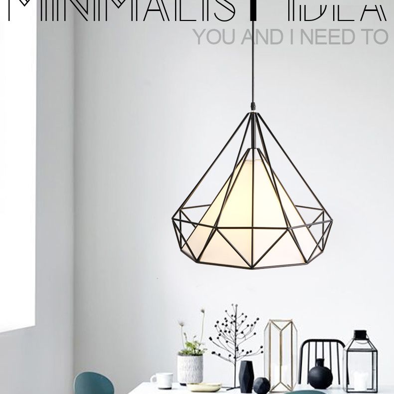 1-light Modern Simplicity Style Hanging Light Metal Cage Design Fabric Shade Suspension Lighting Fixture for Kitchen