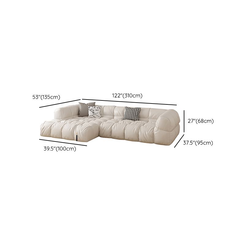 Modern Simple Square Arm Sofa & Chaise in White Biscuit Back Sectional Sofa