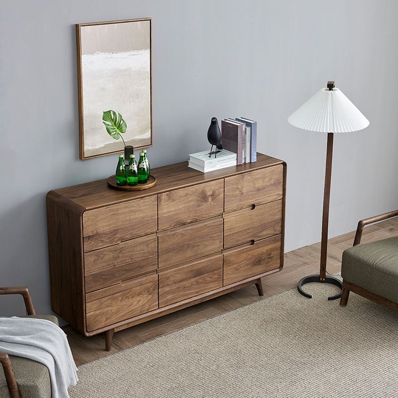 Modernism Horizontal Double Dresser Walnut Dresser with Storage for Bedroom