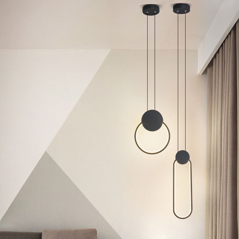Modern Minimalist Style Cord Hung Hanging Pendant Lights Metal Ceiling Lamp in Black Finish for Bedroom