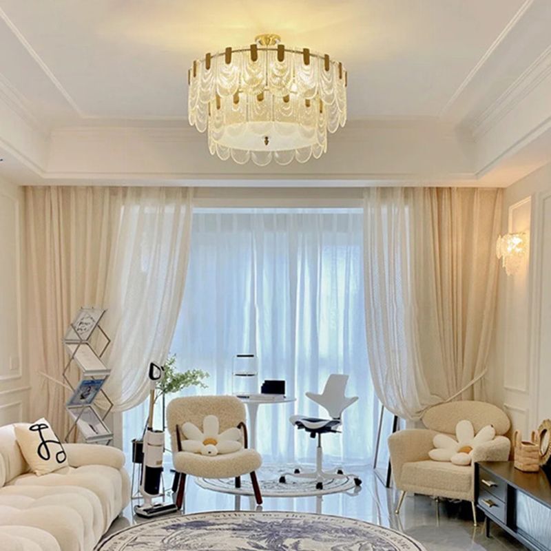 Contemporary Metal Pendant Light with Glass Shade for Living Room