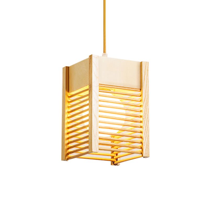 Cage Sushi House Suspension Licht Holz 1 Leichter japanischer Stil Drop Anhänger in Beige