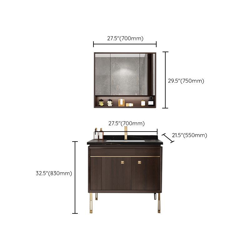 Freestanding Vanity Mirror Rectangle Single Sink Wood Frame Vanity Set with Drawers
