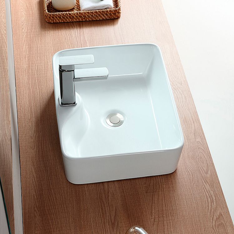 Modern Bathroom Sink Porcelain Rectangular Vessel with Pop-Up Drain
