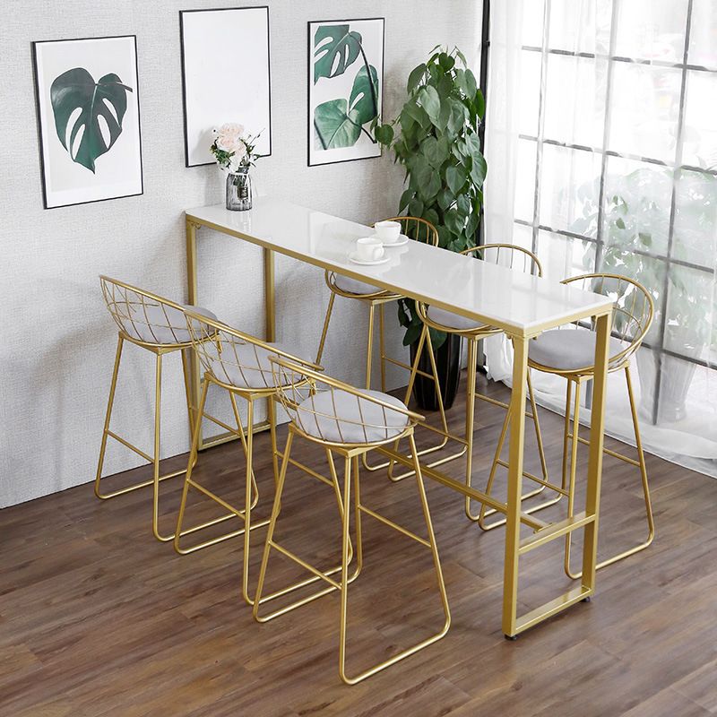 White Glam Style Bar Table in Iron Top and Faux Marble Bar Table for Living Room
