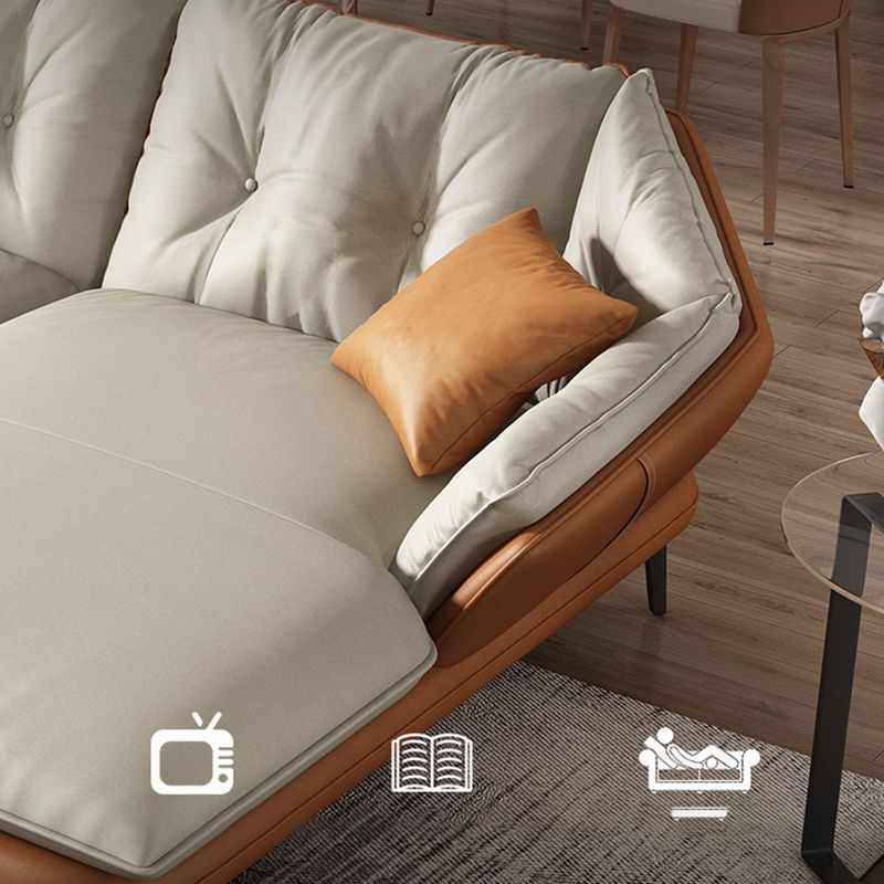 Tufted Genuine Leather Sectionals Flared Arm Beige Cushions Sectional Sofa