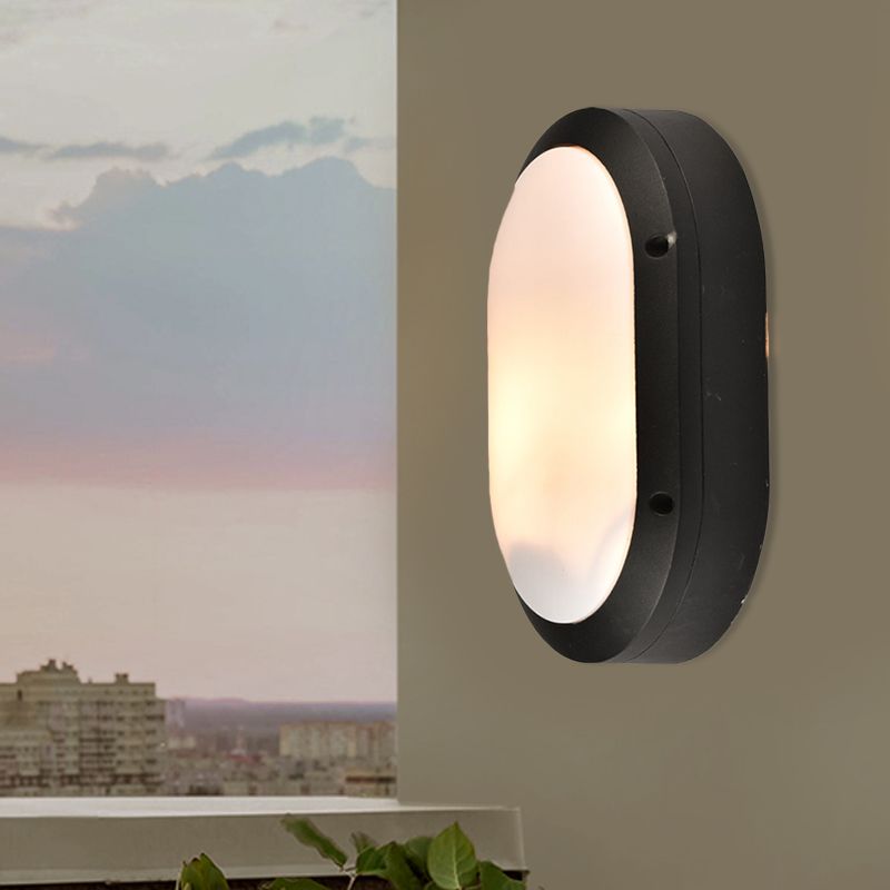 1 Light Wall Lamp Classic Style Elliptical Opal Glass Wall Mount Lighting in Black with/without Frame
