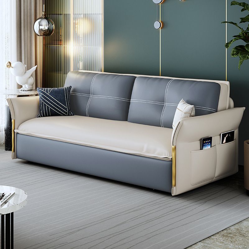 Faux Leather Stain Resistant Contemporary Flared Arm Couch Bed