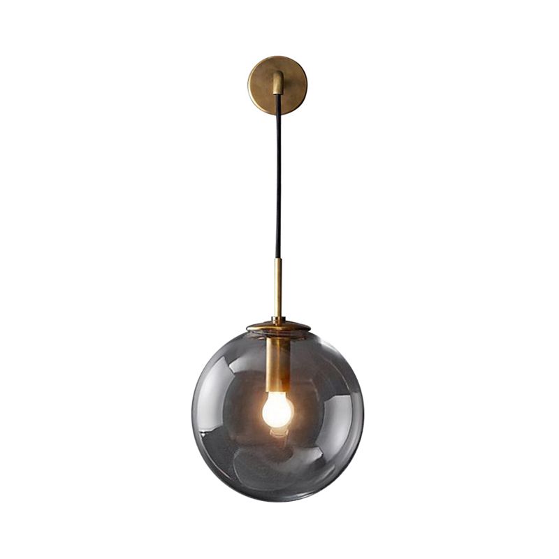 1 Light Bedside Wall Mount Lamp Simple Gold Wall Lighting Ideas with Global Glass Shade