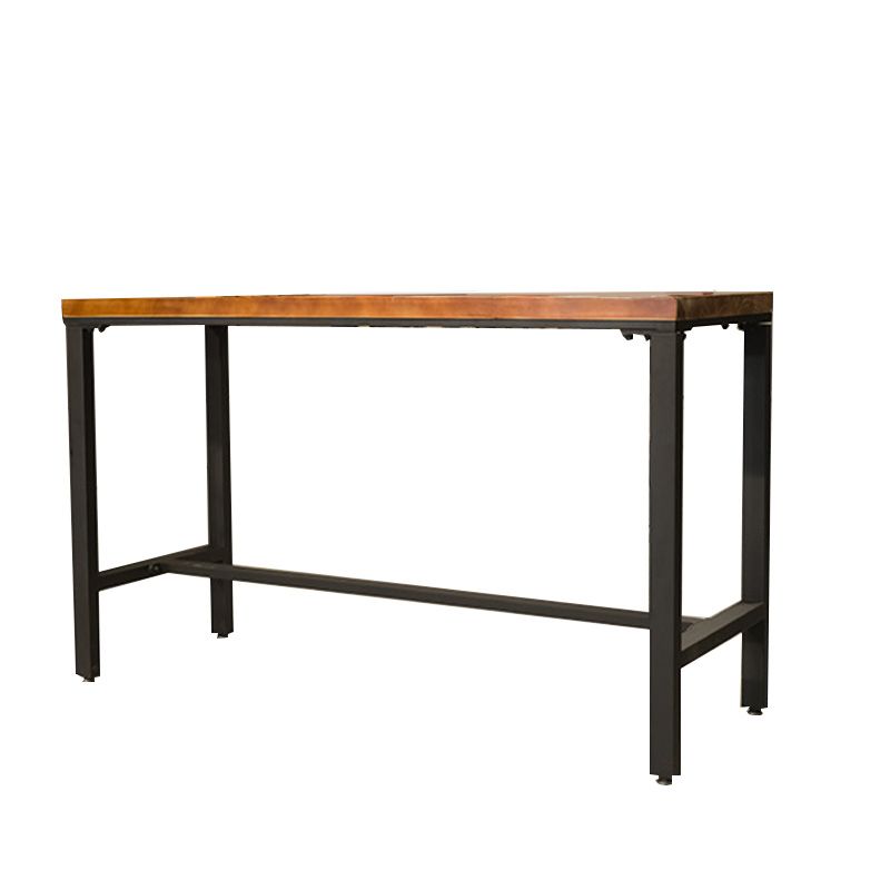 Metal Bar Table Rectangular Wood Top Bistro Pub Table with Trestle Base