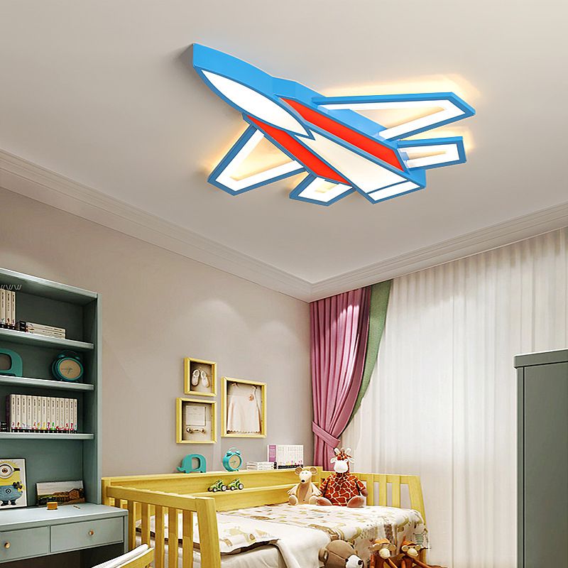 Plafonnier LED en forme d'avion pour chambre de garçon, plafonnier en acrylique, dessin animé, bleu