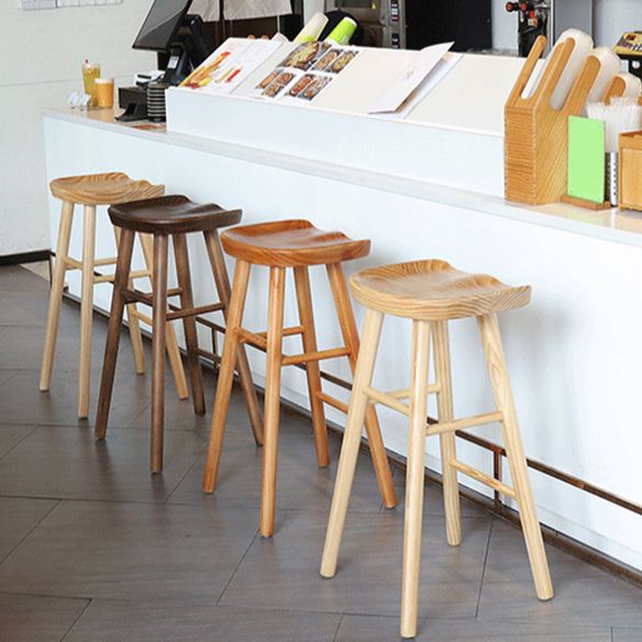 Contemporary Solid Wood Bar Stool Backless Footrest Counter Stool