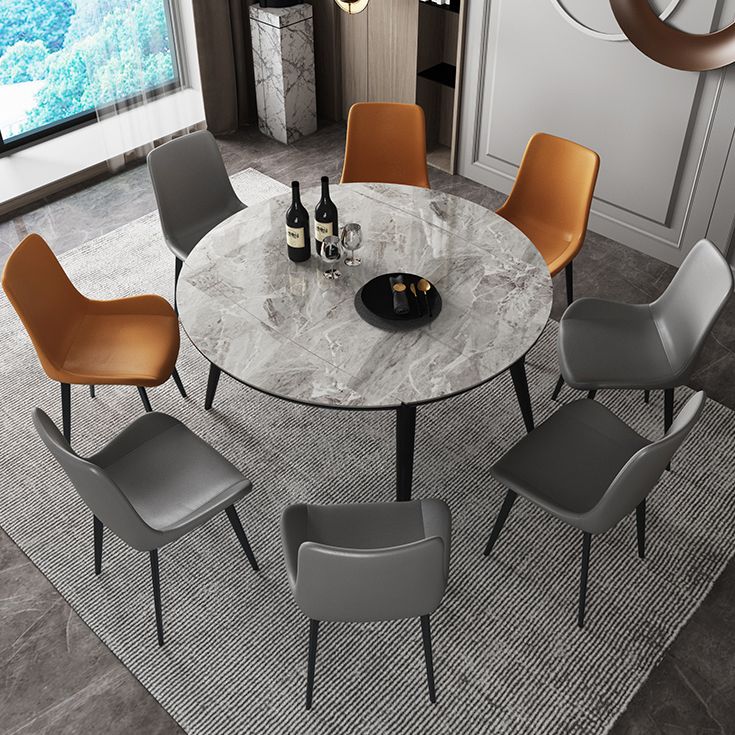 Contemporary Round Dining Table Sintered Stone Table with 4 Ash Solid Wood Legs