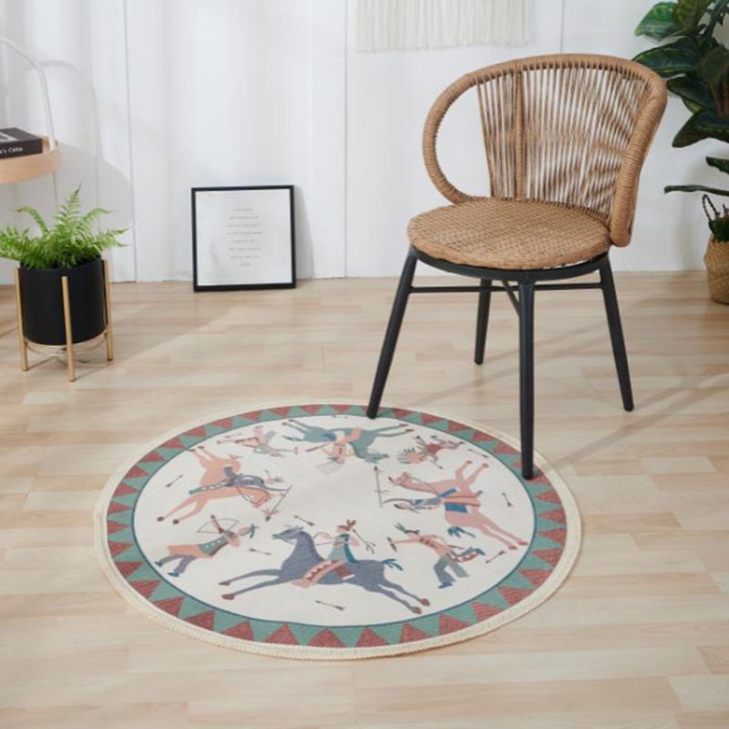 Fancy Bohemian Area Carpet Beige Polyester Area Rug Easy Care Fringe Rug for Living Room