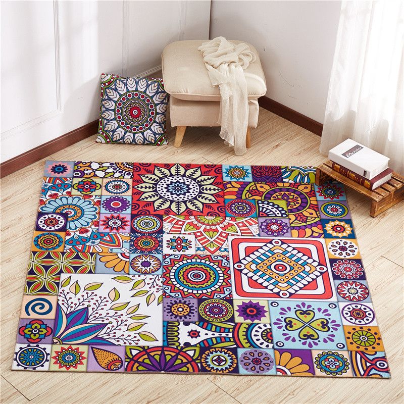 Tapis marocain Mandala Patchwork tapis polyester multicolo-couleur tapis lavable de machine antidérapante pour animaux de compagnie pour une grande salle